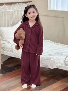 DAZY 2pcs/Set Girls Young Girl Casual Long Sleeve Top And Pants Homewear Set, Fall