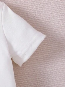 SHEIN 女婴休闲蝴蝶结刺绣马球领连衣裙，夏季 - 白色 - 查看 5
