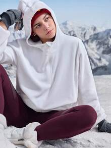 In My Nature 女式休闲纯色连帽户外羊毛夹克，秋冬 - 白色 - 查看 1