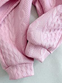 SHEIN Conjunto de mono con capucha de manga larga y pantalones de punto jacquard rosa otoñal para bebé niña, adecuado para el hogar, salidas y reuniones