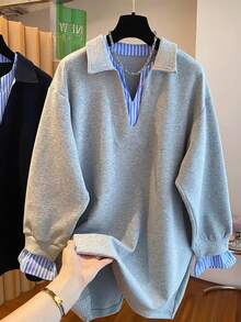 Resyla Women's Casual Striped Patchwork Sweatshirt