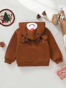 Cozy Pixies Baby Boy Cartoon Christmas Reindeer Pattern 3D Horn Casual Cute Thick Crew Neck Long Sleeve Sweatshirt Autumn Winter Clothes For Girl - Brown - View 2