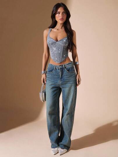 SHEIN BAE 秋冬纯色闪亮亮片吊带背心紧身衣，女士吊带背心，闪亮银色吊带背心