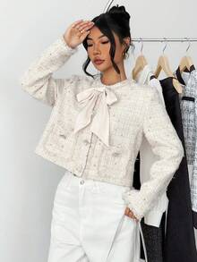 SHEIN Christmas White Teen Girl Casual Minimalist Comfortable Textured Woven Jacket Autumn Winter Clothes For Girl