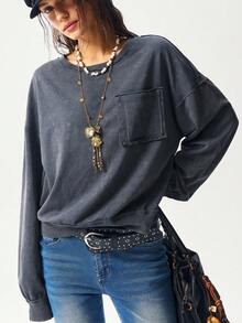 Bohemela Sweat-shirt-shirt décontracté à col rond en tricot ample, couleur unie, manches longues, lavé, pour femmes, style bohème automnal, festival de musique, Halloween