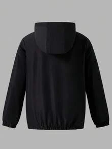 1pc Boys' Patchwork Hoodie Jacket, Black & Grey Combo, Minimalist Yet Sophisticated Design, Versatile For School, Outdoor, Casual Wear, Fashionable And Comfortable Fall Winter - Black and White - View 2