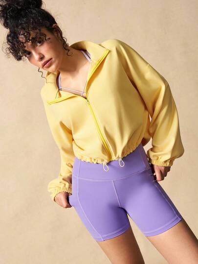 VARSIVA 女士纯色休闲短款连帽夹克，日常穿着