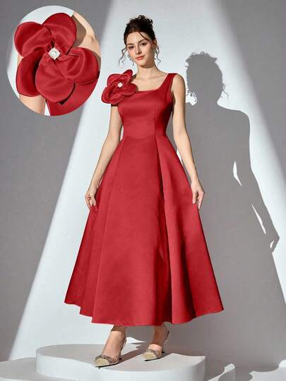 Poshira 女士优雅 3D 花卉装饰晚礼服、派对礼服、婚礼宾客礼服、舞会礼服