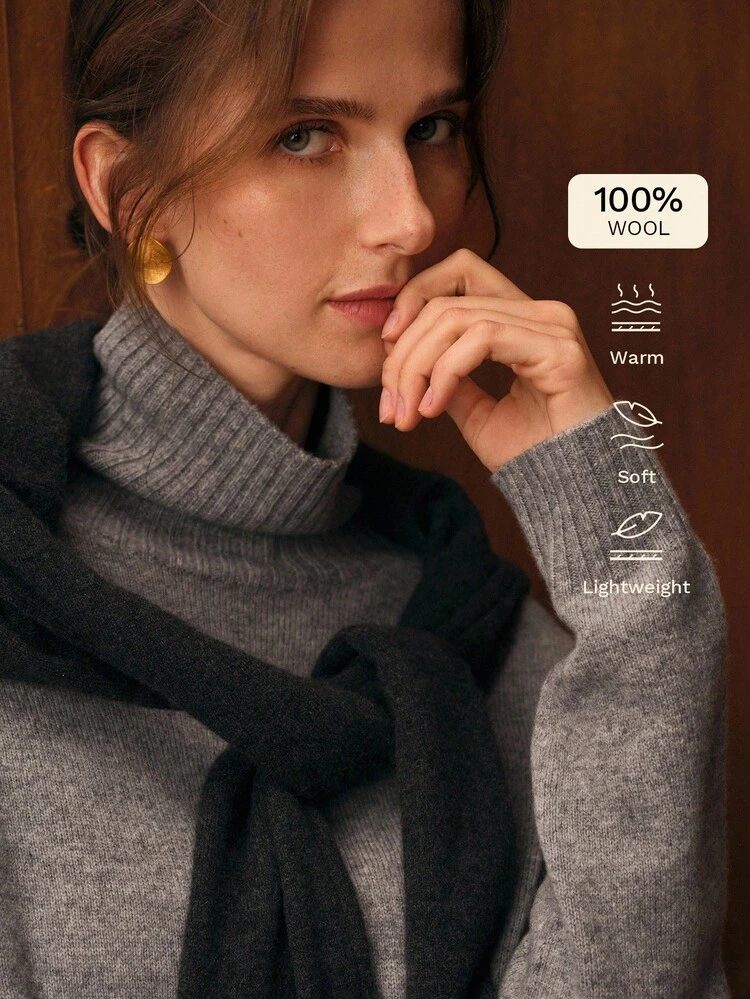 100% WOOL TURTLENECK SWEATER, ELEGANT FOR EVERYDAY WEAR, AUTUMN/WINTER