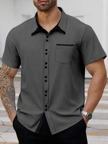 Manfinity CasualCool Plus Size Men's Single Breasted Short Sleeve Shirt