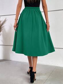 EURMUSE Minimalist Solid Color Casual Office Versatile Daily Wear Women Skirt - Green - View 2