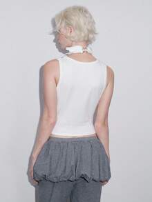 ROMWE Kawaii Quirky Girl 蕾丝拼布天使翅膀女式背心 - 白色 - 查看 3