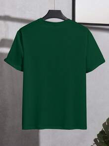 Manfinity Homme Men's Slim Fit Letter Graphic Round Neck Casual Short Sleeve T-Shirt - Dark Green - View 2