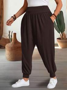 EMERY ROSE Pantalones informales de talla grande con cordón en unicolor - Marrón - Ver 4