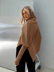 Aloruh Turtleneck Batwing Sleeve Sweater,Fall - Camel - View 7