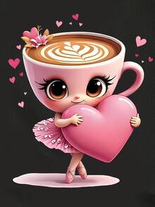 SHEIN Kleine Mädchen Lässig Modisch Kreativ Cartoon Tasse Ballett Kleine Mädchen Herz Grafik Muster Basic Kurzarm T-Shirt, Kleine Mädchen Schwarz Langarm Kawaii Süß Langarm T-Shirt - Schwarz - Übersicht 6