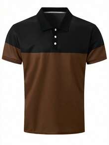 Manfinity Dauomo Men Color-Blocked Casual Short Sleeve Polo Shirt For Spring/Summer - Multicolor - View 3