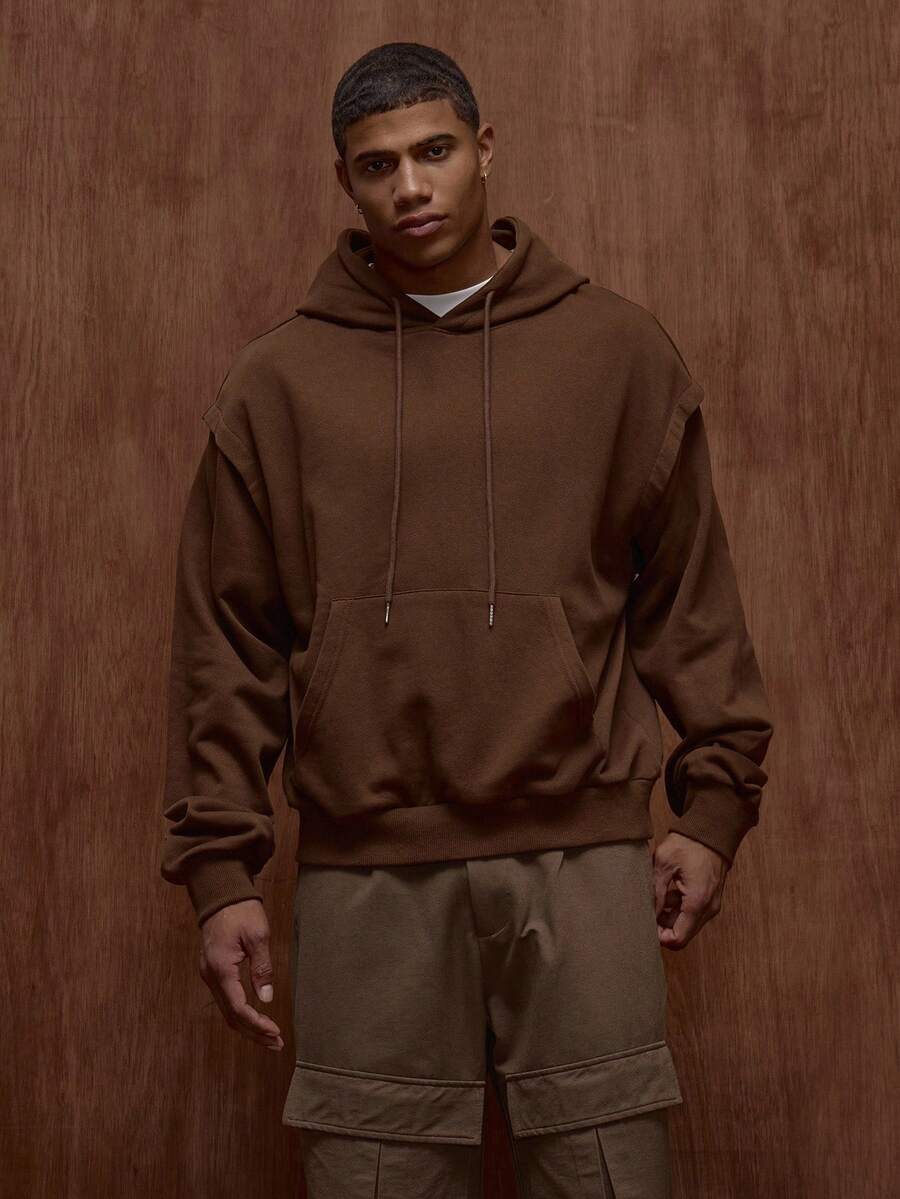 Musero Men Relaxed Fit Hooded Sweater Double Layered Sleeve & Waistline Detailing Drawstring Pull Over Hoodie Fall/Autumn Winter Clothes