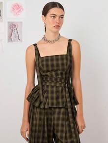 COUREZ Harness Corset Top With Frill Detail /Y2K Going Out Tops Fall Women Clothes Fall Clothes Cute Winter Clothes For Women Brown Top