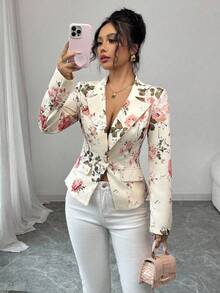 Elenzga 花卉印花简约优雅女士西装外套 - 彩色 - 查看 5