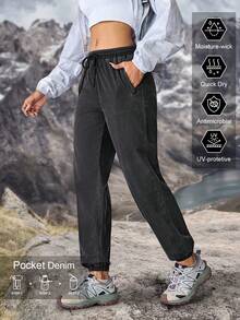 女式牛仔裤户外徒步裤防晒轻便速干女式徒步服装女式徒步裤女式户外裤露营服装女式轻便裤女式徒步裤 - 深灰色 - 查看 1