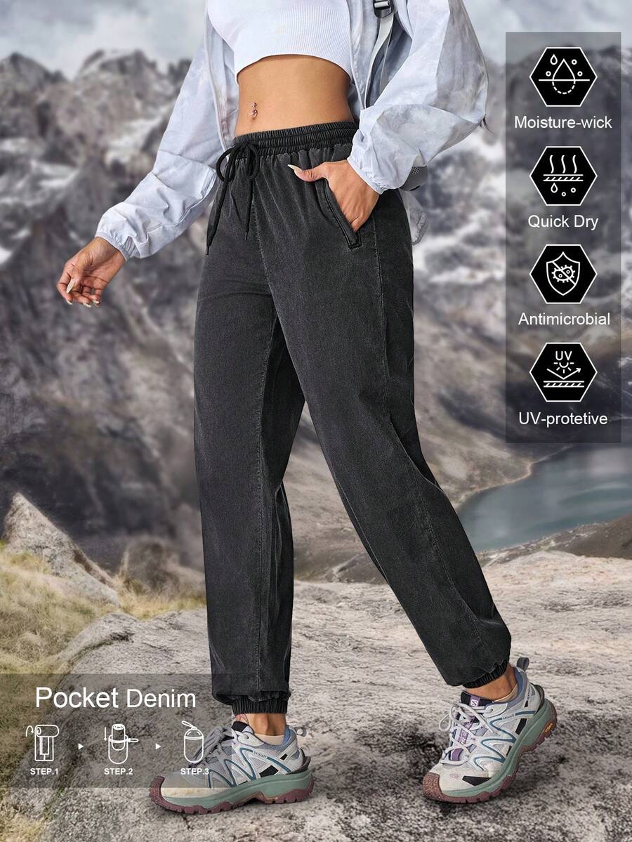 女式牛仔裤户外徒步裤防晒轻便速干女式徒步服装女式徒步裤女式户外裤露营服装女式轻便裤女式徒步裤 - 深灰色 - 查看 1