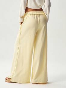 Bohemela Autumn Boh Music Festival Halloween Casual Solid Color Knit Loose Women Pants - Butter Yellow - View 7