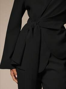 Silquee Fashionable Elegant Commuter Solid Color Tie-Wrap Blazer In Fall/Winter - Black - View 7