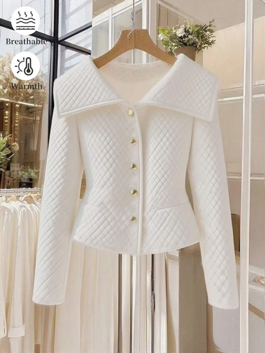 Franclia New Slim Fit Button-Up Padded Coat For Women, Lightweight, Autumn/Winter - White - View 1