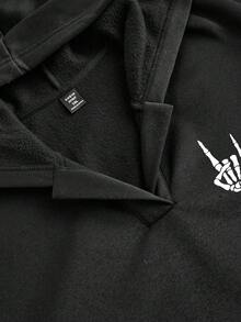 SHEIN EZwear 加大码女式万圣节骷髅指纹印花休闲长袖宽松套头卫衣，带口袋，适合秋冬季节，黑色卫衣，女式黑色卫衣，Y2K风格 - 彩色 - 查看 8