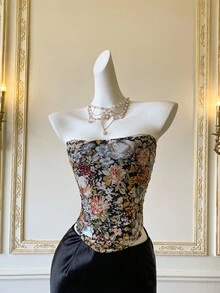 SHEIN MOD Áo hai dây họa tiết hoa lưới thời trang dành cho nữ - màu đen - Xem 6