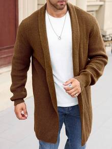 Manfinity Homme Men's Casual Solid Color Long Sleeve Cardigan, Versatile For Autumn/Winter - Bronze - View 5