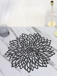 SHEIN 1 件 PVC 餐垫，创意黑色花朵图案镂空防滑餐桌垫，适用于餐桌 - 黑色 - 查看 2