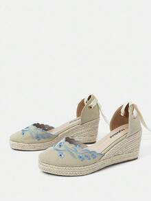 Styleloop 时尚百搭刺绣坡跟鞋，适合万圣节、圣诞节、派对、音乐节、秋季