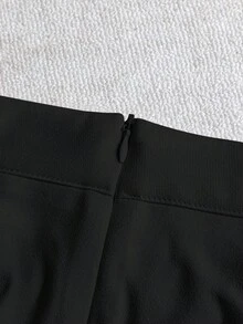 Franclia 纯色，修身，真口袋，收腰设计，3D荷叶边装饰，拉链，纽扣，假日，度假，优雅，休闲，通勤，简约，性感，时尚女士喇叭短裤，春夏 - 黑色 - 查看 5