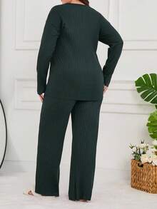 EURMUSE 100%Cotton 2Pcs Plus Cotton Slogan Printed Long Sleeve Shirt And Long Bottom PJ Set Womens Pajama Set Womens 2 Piece Pajama Set Womens Sleepwear Set Womens Lounge Set - Army Green - View 2