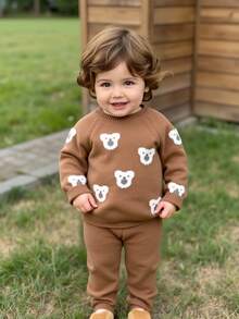Souflis Souflis Baby Boys Teddy Bear Jacquard Knit Sweater Set, Soft & Thick Fabric, Suitable For Casual Wear, Autumn/Winter Fall - Khaki - View 10