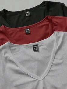 SHEIN EZwear Bộ 3 áo thun dài tay cổ chữ V sâu ôm vừa vặn cho nữ, phù hợp cho mùa thu/đông - Nhiều màu - Xem 4