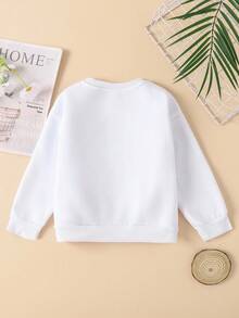 SHEIN 年轻女孩心形豹纹印花圆领长袖运动衫 - 白色 - 查看 2