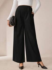 MaterniWear 高腰褶饰阔腿孕妇裤 - 黑色 - 查看 4