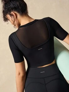 VARSIVA Women's Casual Sports Mesh Patchwork Round Neck T-Shirt - Black - View 8