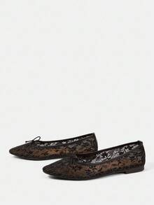 CUCCOO HITCHD Giày bệt thường ngày đa năng thoáng khí, thoải mái, thoải mái, thoáng khí, đế thấp, mũi vuông, họa tiết nơ trang trí mới mùa xuân/thu 2025 - màu đen - Xem 11