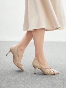 CUCCOO BIZCHIC Giày cao gót mũi nhọn nhiều quai màu mơ, giày cao gót nữ gợi cảm cho các hoạt động ngoài trời, đi làm, tiệc tùng, dạ tiệc - Màu be - Xem 4