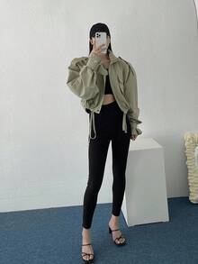 DAZY 翻盖口袋落肩抽绳下摆夹克，秋装