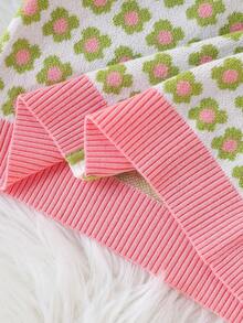 Conjunto de suéter con cuello en V y estampado floral en todo el Body con botones delanteros y falda para niña preadolescente, conjunto de dos piezas estilo preppy para la vuelta al colegio, traje de otoño - Verde - Ver 8