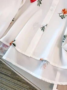 Regalyn Plus Size Women's Stand Collar Long Sleeve Printed Casual Versatile Shirt, Suitable For Daily Commute, Leisure And Home Wear, Minimalist Fashion Fall Cloth For Women