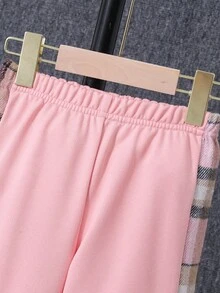 Sparklyn Bộ 2 áo sơ mi kẻ caro có mũ trùm đầu và quần kẻ caro có dây rút, giản dị và sang trọng cho bé gái mặc hàng ngày vào đầu thu - Hồng - Xem 4