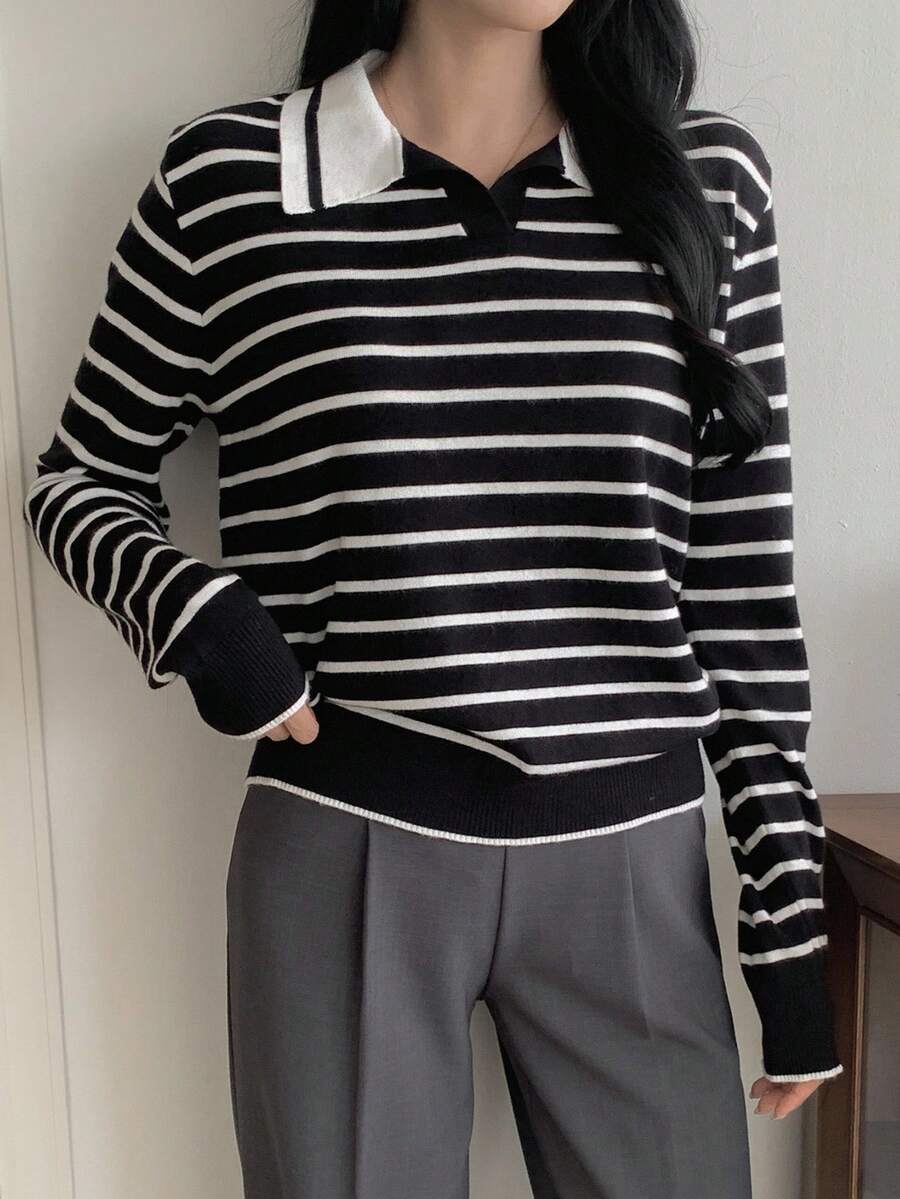 DAZY Women's Casual Loose Polo Neck Long Sleeve Sweater, Autumn - Black - View 1