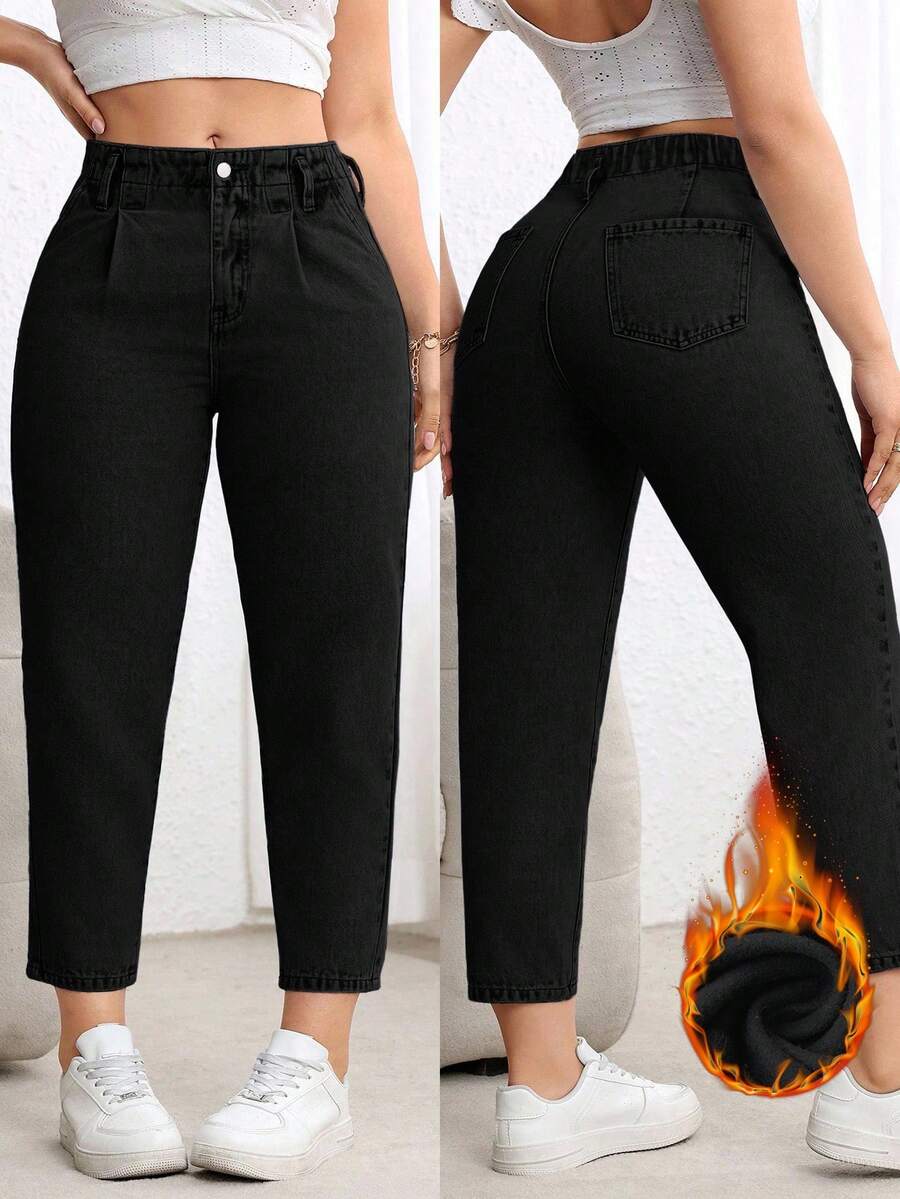 EMERY ROSE Quần denim ống côn thường ngày cỡ lớn cho nữ, không co giãn, giảm giá - màu đen - Xem 1