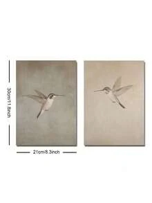 SHEIN Set Of 2 Unframed Vintage Hummingbird Wall Art Canvas Poster Print Minimalist Retro Bird Farmhouse Decor Rustic Painting For Apartment,Living Room,Bedroom,Modern Home Decoration